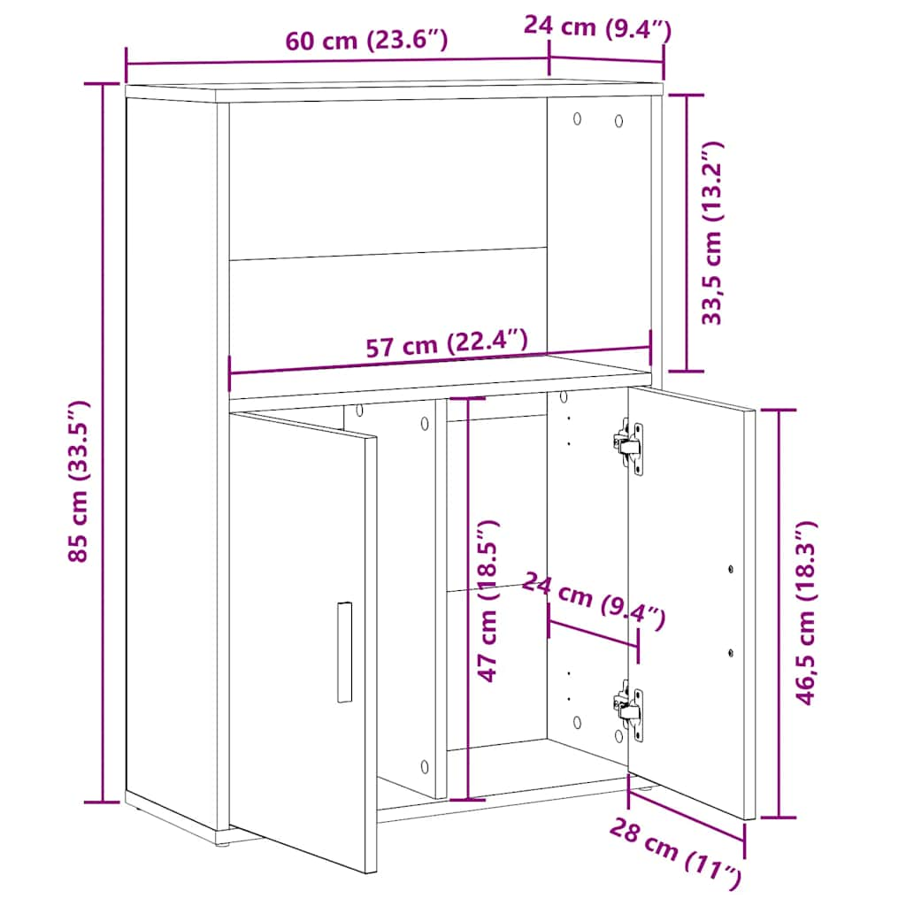 bogreol 60x24x85 cm konstrueret træ sonoma-eg