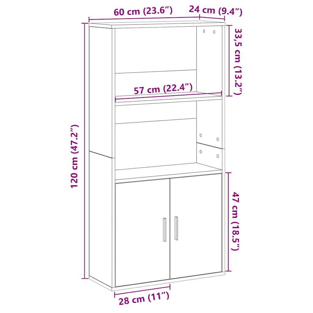 bogreol 60x24x120 cm konstrueret træ betongrå