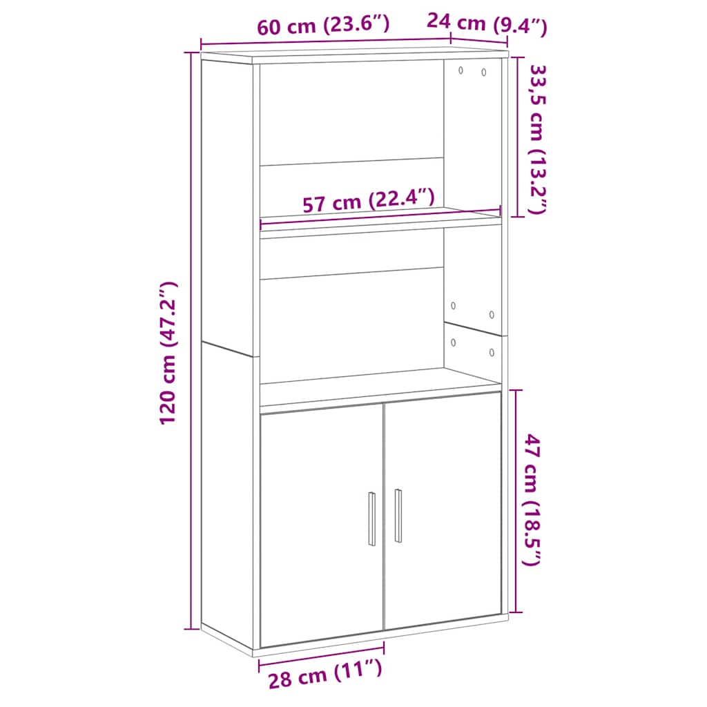 bogreol 60x24x120 cm konstrueret træ brun egetræsfarve