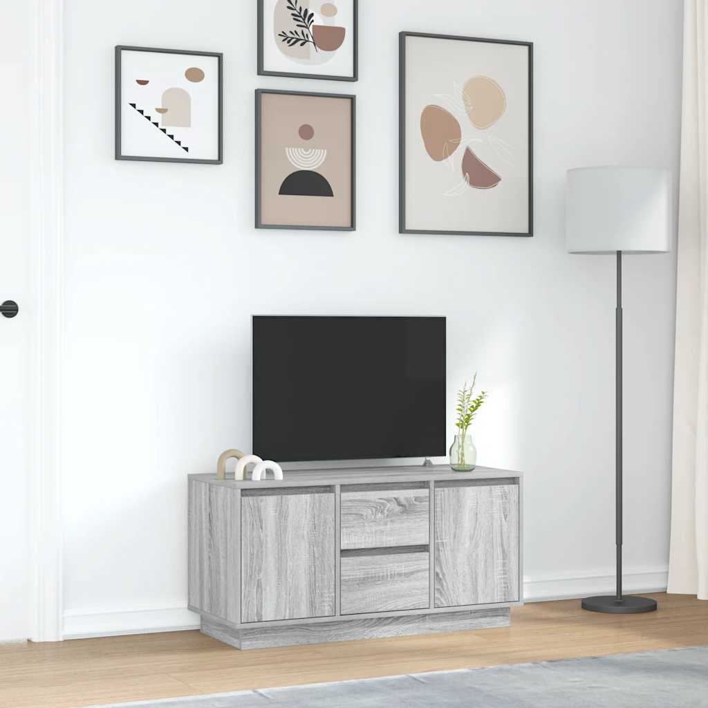 tv-bord med LED-lys 100x41x50 cm grå sonoma-eg