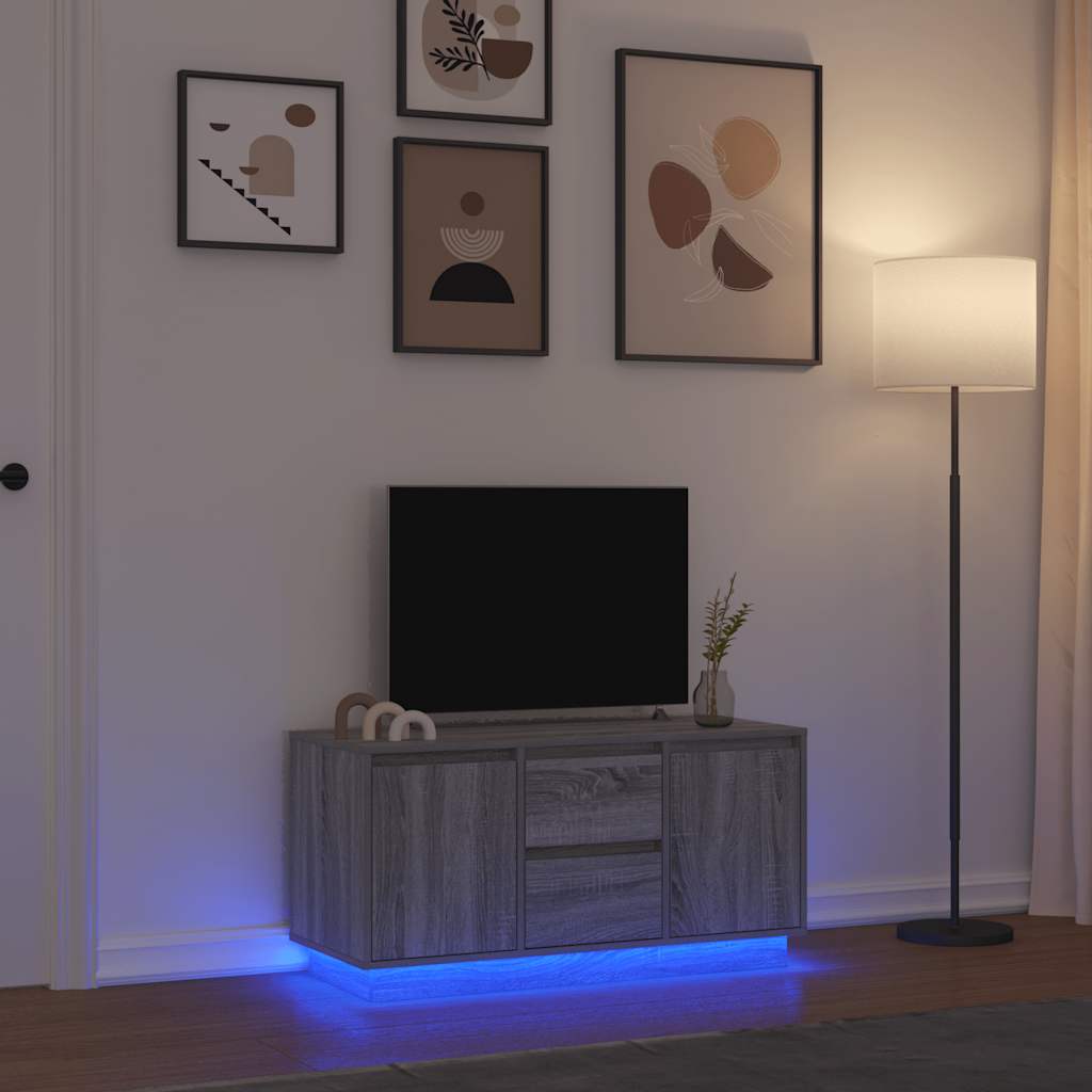 tv-bord med LED-lys 100x41x50 cm grå sonoma-eg