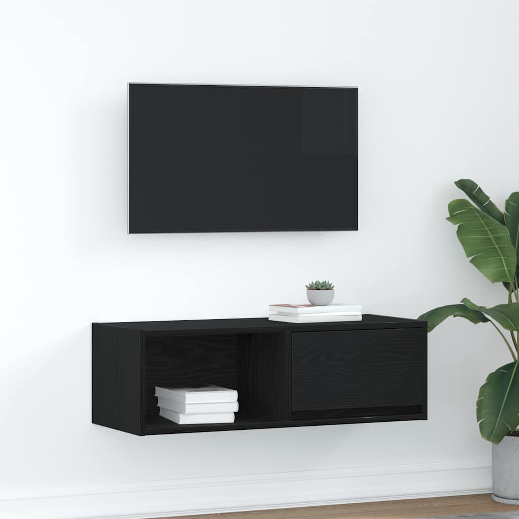 tv-bord 80x31x25,5 cm konstrueret træ sort egetræsfarve