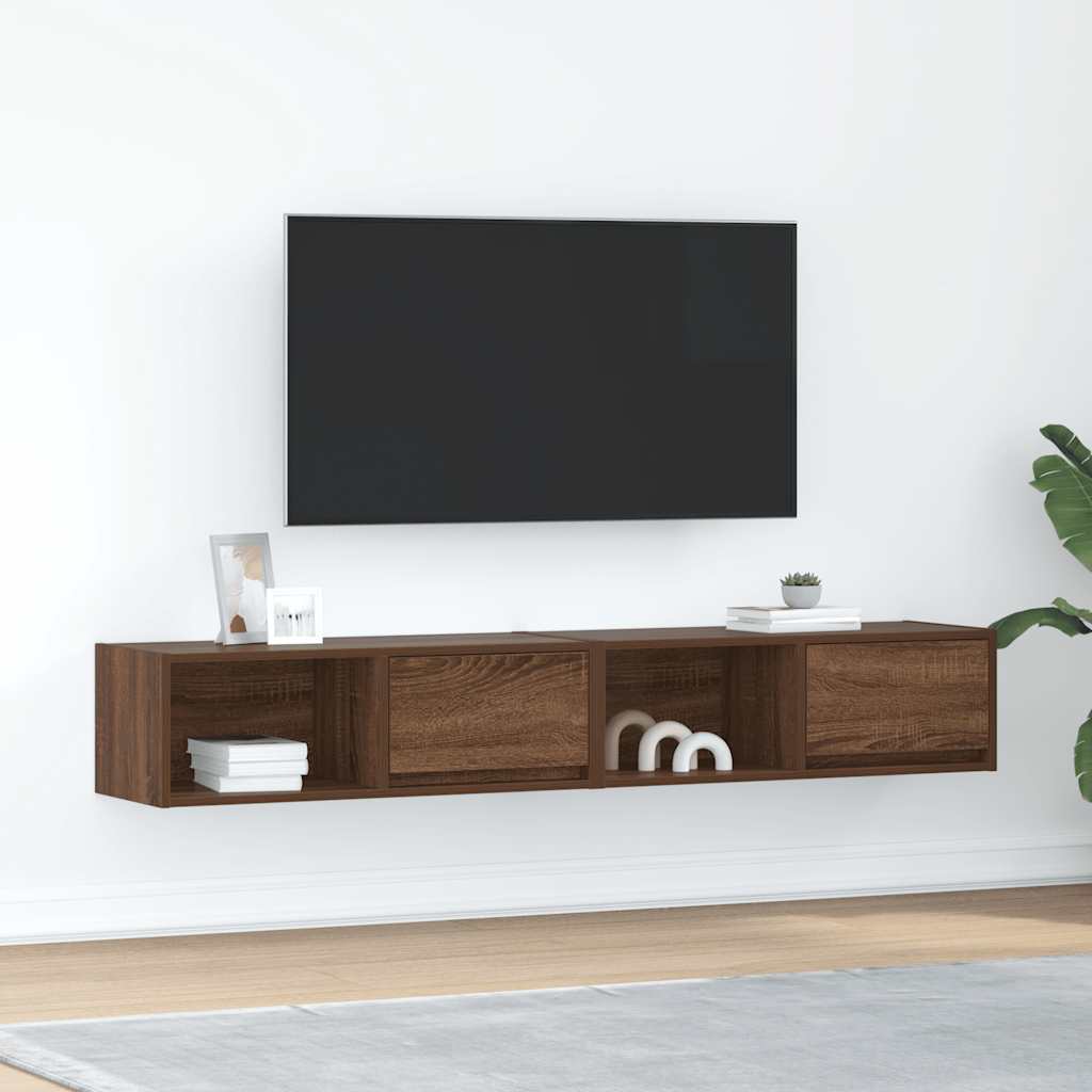 tv-borde 2 stk. 80x31x25,5 cm konstrueret træ brunt egetræ