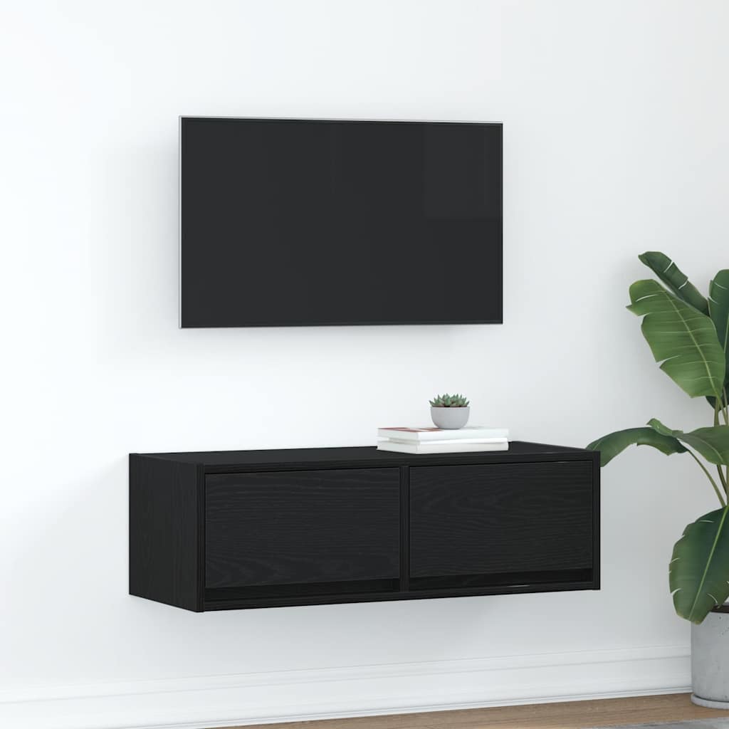 tv-bord 80x31x25,5 cm konstrueret træ sort egetræsfarve