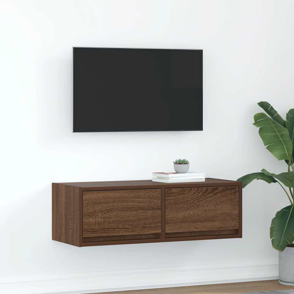 tv-bord 80x31x25,5 cm konstrueret træ brun egetræsfarve