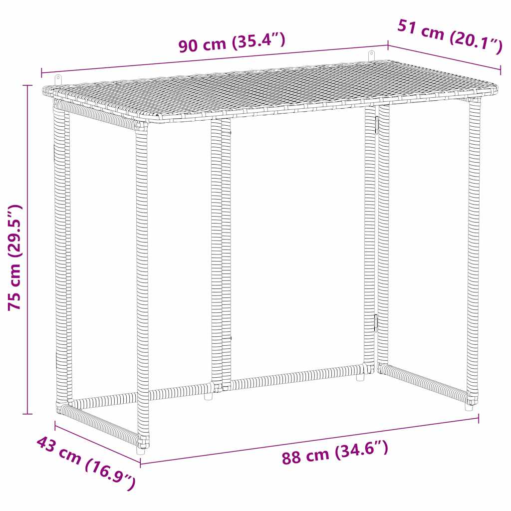 foldbart havebord 90x51x75 cm polyrattan brun