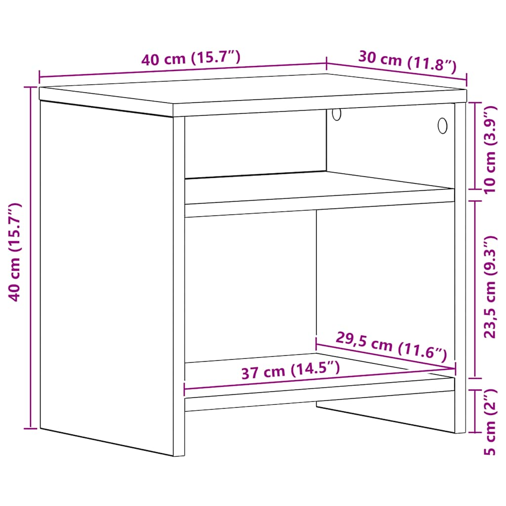 sengeborde 2 stk. 40x30x40 cm konstrueret træ sort egetræsfarve