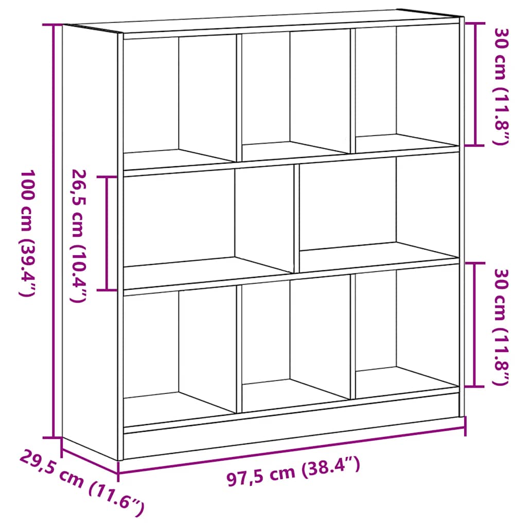 bogreol 97,5x29,5x100 cm konstrueret træ sort-eg